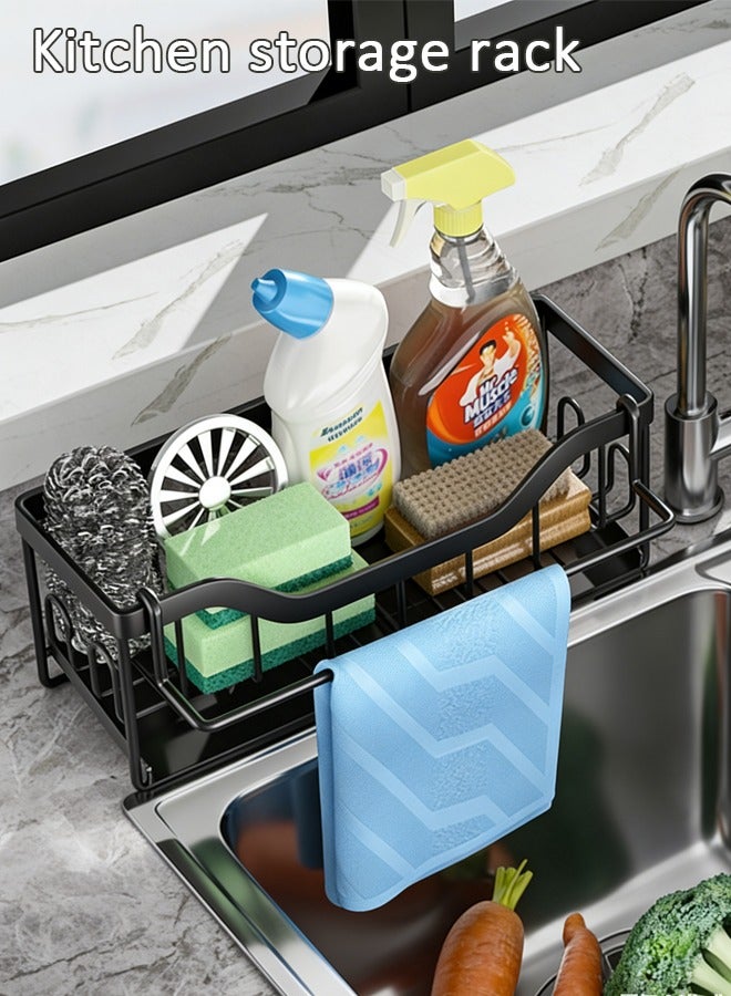 لوكيبا حامل إسفنجة حوض، منظم حوض المطبخ، منظم إسفنجة أطباق من الفولاذ المقاوم للصدأ 304 مع صينية تصريف تلقائية، حامل فرشاة موزع صابون الأطباق، تخزين - Image 1